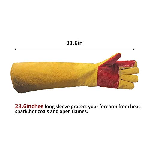 23.6" Inch Long Sleeves Welding Safety Gloves, Lined And Kevlar Stitching Welders Gauntlets Wood Burners Accessories Gloves, Heat Resistant Stove Fire And Barbecue Gloves, Gifts for Men Dad Husband