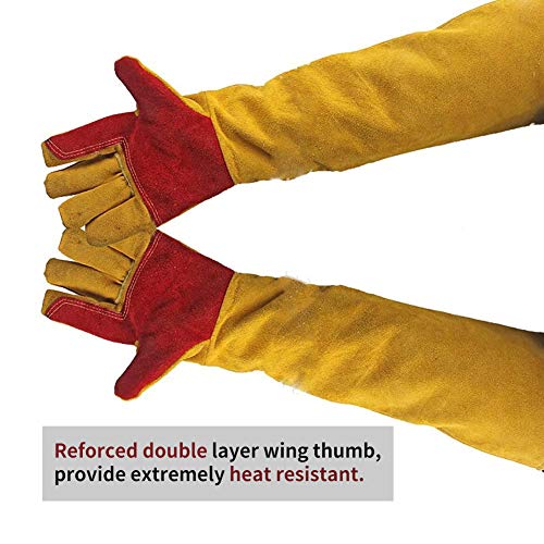 23.6" Inch Long Sleeves Welding Safety Gloves, Lined And Kevlar Stitching Welders Gauntlets Wood Burners Accessories Gloves, Heat Resistant Stove Fire And Barbecue Gloves, Gifts for Men Dad Husband