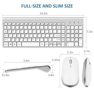 Wireless Keyboard and Mouse - FENIFOX USB Slim 2.4G Wireless Keyboard Mouse Combo Full-Size Ergonomic Compact with Number Pad for Laptop PC Computer Windows mac- Silver White