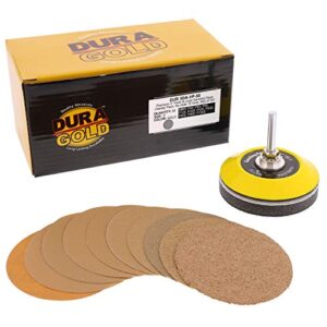dura-gold - premium - variety pack (40,60,80,120,220,320,400,600,800,1000) - 3" gold hook & loop sanding discs for da sanders - box of 50 sandpaper finishing discs for automotive and woodworking