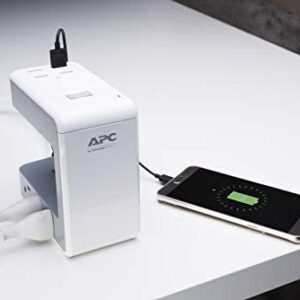 APC Desk Mount Power Station PE6U4W, U-Shaped Surge Protector with USB Ports (4), Desk Clamp, 6 Outlet, 1080 Joules