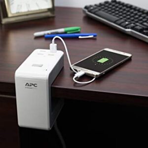 APC Desk Mount Power Station PE6U4W, U-Shaped Surge Protector with USB Ports (4), Desk Clamp, 6 Outlet, 1080 Joules