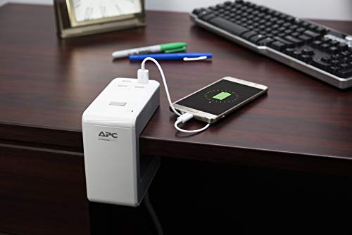 APC Desk Mount Power Station PE6U4W, U-Shaped Surge Protector with USB Ports (4), Desk Clamp, 6 Outlet, 1080 Joules