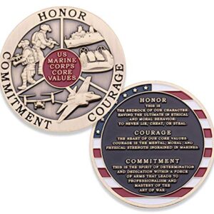 Marine Corps Core Values Challenge Coin - USMC Challenge Coin - Amazing US Marines Military Coin - Designed by Marines for Marines & Veterans!