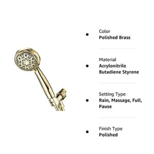 Couradric Handheld Shower Head, 7-Function High Pressure Shower Head with Brass Swivel Ball Bracket and Extra Long Stainless Steel Hose, Polished Brass, 4"