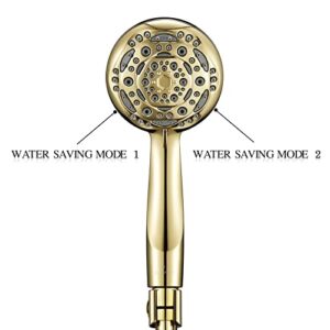 Couradric Handheld Shower Head, 7-Function High Pressure Shower Head with Brass Swivel Ball Bracket and Extra Long Stainless Steel Hose, Polished Brass, 4"