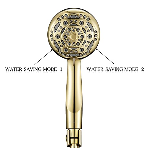 Couradric Handheld Shower Head, 7-Function High Pressure Shower Head with Brass Swivel Ball Bracket and Extra Long Stainless Steel Hose, Polished Brass, 4"