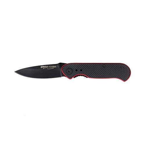 Ergo Chef 5025 Compact Pocket Knife EDC Straight Edge Tactical/Utility Knife Reversible pocket clip G10 Textured Handle - Chef Gear, Black and Red