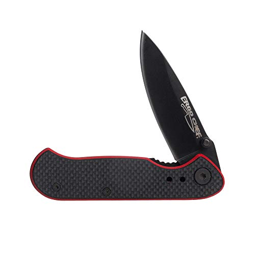 Ergo Chef 5025 Compact Pocket Knife EDC Straight Edge Tactical/Utility Knife Reversible pocket clip G10 Textured Handle - Chef Gear, Black and Red