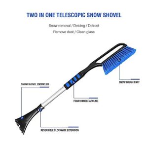 saobaokai Snow Scraper Snow Broom 2 in 1 Car Snow Brush Shovel Removal Brush Winter New Telescopic Snow Shovel Clean Tools