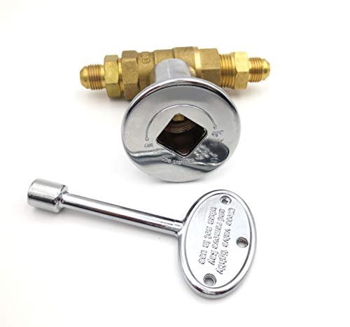 METER STAR 1/2Inch Straight Quarter Turn Shut-Off Valve Kit for NG LP Gas Fire Pits with Chrome Flange Key Valve with 3/8" Flare Adapters