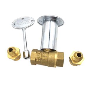 METER STAR 1/2Inch Straight Quarter Turn Shut-Off Valve Kit for NG LP Gas Fire Pits with Chrome Flange Key Valve with 3/8" Flare Adapters