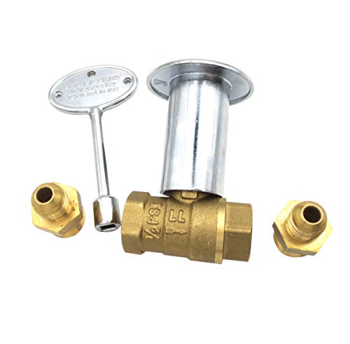 METER STAR 1/2Inch Straight Quarter Turn Shut-Off Valve Kit for NG LP Gas Fire Pits with Chrome Flange Key Valve with 3/8" Flare Adapters