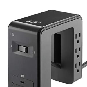 APC Desk Mount Power Station PE6U21, U-Shaped Surge Protector with USB Ports (3), Desk Clamp, 6 Outlet, 1080 Joules Black