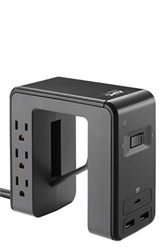 APC Desk Mount Power Station PE6U21, U-Shaped Surge Protector with USB Ports (3), Desk Clamp, 6 Outlet, 1080 Joules Black