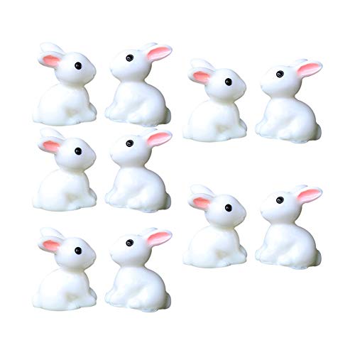 CHoppyWAVE Garden Miniature Ornaments 10Pcs Lovely Rabbit Resin Crafts Miniature Bonsai Plants Landscape Garden Decor - White