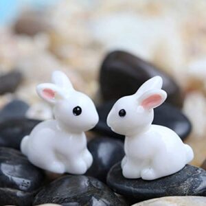 CHoppyWAVE Garden Miniature Ornaments 10Pcs Lovely Rabbit Resin Crafts Miniature Bonsai Plants Landscape Garden Decor - White