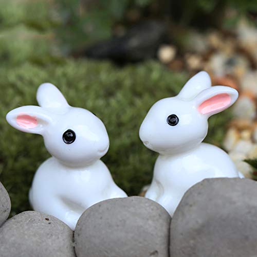 CHoppyWAVE Garden Miniature Ornaments 10Pcs Lovely Rabbit Resin Crafts Miniature Bonsai Plants Landscape Garden Decor - White