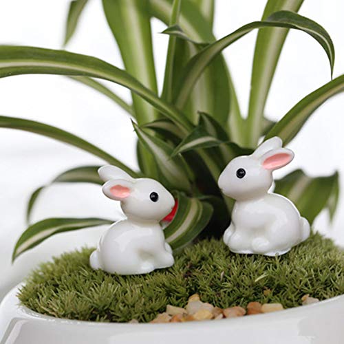 CHoppyWAVE Garden Miniature Ornaments 10Pcs Lovely Rabbit Resin Crafts Miniature Bonsai Plants Landscape Garden Decor - White