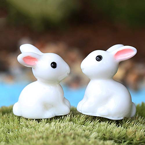 CHoppyWAVE Garden Miniature Ornaments 10Pcs Lovely Rabbit Resin Crafts Miniature Bonsai Plants Landscape Garden Decor - White