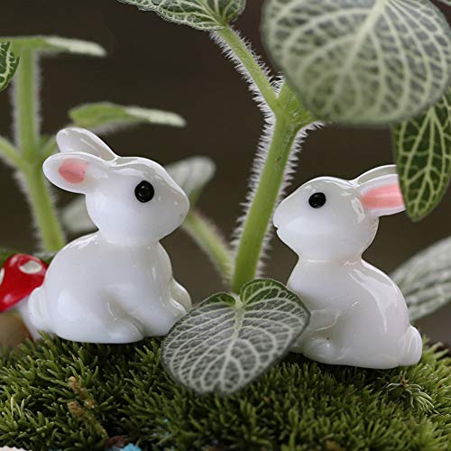 CHoppyWAVE Garden Miniature Ornaments 10Pcs Lovely Rabbit Resin Crafts Miniature Bonsai Plants Landscape Garden Decor - White