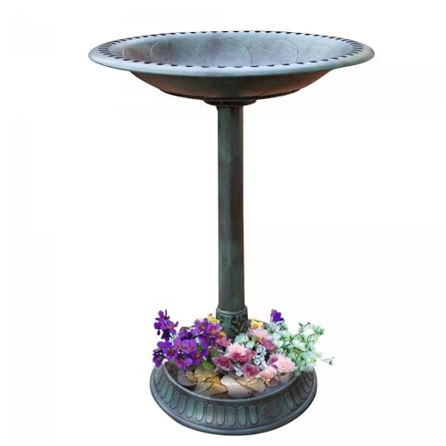 Gray Bunny 29" Bird Baths for Outdoors, Tall Bird Bath, Stylish Design with Steel Ground Anchors for Lawn, Patio or Garden - Green