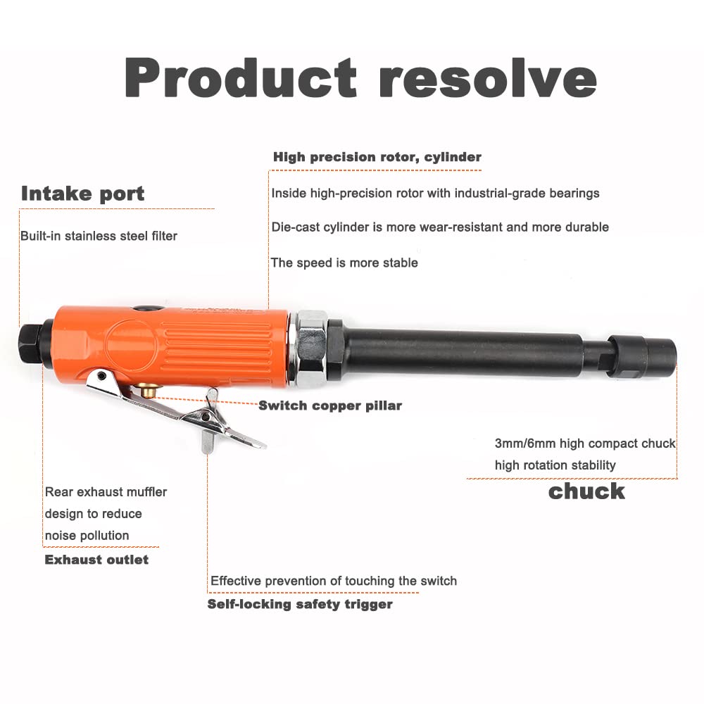 1/4'' | 1/8'' Extended Air Die Grinder Pneumatic Grinding Tool