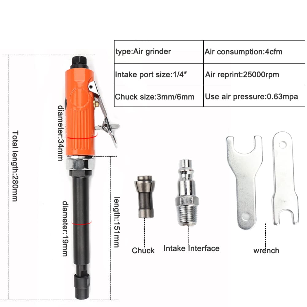 1/4'' | 1/8'' Extended Air Die Grinder Pneumatic Grinding Tool