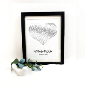 personalized 1st anniversary gift for him or her first year wedding paper anniversary lyrics first dance song, your own words, present wife unique