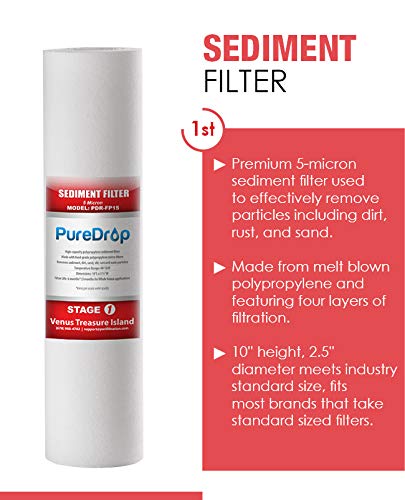 PureDrop 10 In. x 2.5 In. Standard Reverse Osmosis Replacement Pre-Filter Pack (6 Month), White, (PDR-F3)