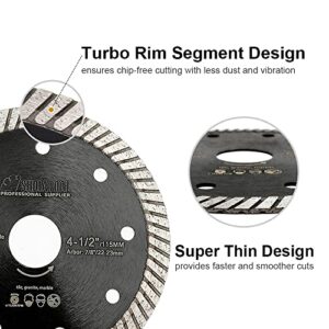 SHDIATOOL Super Thin Diamond Turbo Blade 5PCS 4 1/2 Inch Cutting Porcelain Ceramic Tile Granite Dia 115mm