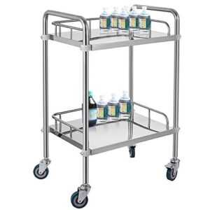 vevor 2-shelf lab cart with wheels stainless steel rolling cart lab cart utility cart with high-polish stainless steel 2 lockable wheels for fixing