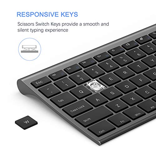 Wireless Keyboard and Mouse, Vssoplor 2.4GHz Rechargeable Compact Quiet Full-Size Keyboard and Mouse Combo with Nano USB Receiver for Windows, Laptop, PC, Notebook-Dark Gray