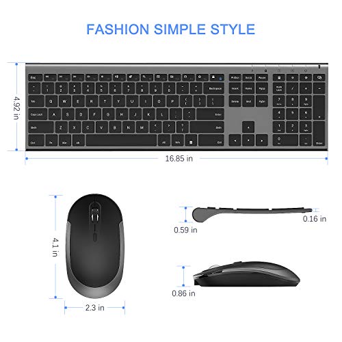 Wireless Keyboard and Mouse, Vssoplor 2.4GHz Rechargeable Compact Quiet Full-Size Keyboard and Mouse Combo with Nano USB Receiver for Windows, Laptop, PC, Notebook-Dark Gray