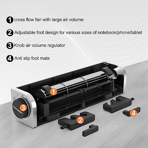 OImaster Laptop Cooler with Adjustable Stand, Laptop Cooling Pad 3-Speed Adjustable Small Desk Fan, USB Multi Function Laptop Cross-Flow Turbine Cooling Fan for Laptop Pad Tablet Phone (1691)