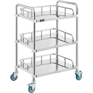 vevor shelf stainless steel utility cart catering cart with wheels medical dental lab cart rolling cart commercial wheel dolly restaurant dinging utility services (3 shelves)