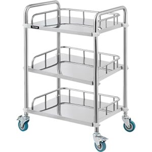 VEVOR Shelf Stainless Steel Utility Cart Catering Cart with Wheels Medical Dental Lab Cart Rolling Cart Commercial Wheel Dolly Restaurant Dinging Utility Services (3 Shelves)