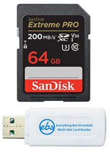 sandisk 64gb sdxc extreme pro memory card works with sony alpha a7 iii, a7 ii, a7, a7s, a7s ii mirrorless camera 4k v30 uhs-i (sdsdxxy-064g-gn4in) plus (1) everything but stromboli (tm) combo reader