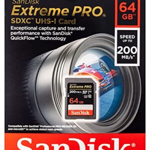 SanDisk 64GB SDXC Extreme Pro Memory Card Works with Sony Alpha a7 III, a7 II, a7, a7s, a7s II Mirrorless Camera 4K V30 UHS-I (SDSDXXY-064G-GN4IN) Plus (1) Everything But Stromboli (TM) Combo Reader