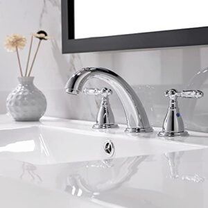Phiestina Chrome 8 Inch 3 Hole Widespread Bathroom Faucet with Metal Pop Up Drain, Lesd Free Bathroom Sink Lavatory Faucet, WF008-4-C