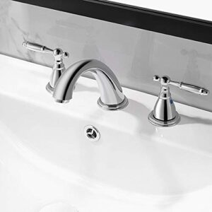 Phiestina Chrome 8 Inch 3 Hole Widespread Bathroom Faucet with Metal Pop Up Drain, Lesd Free Bathroom Sink Lavatory Faucet, WF008-4-C