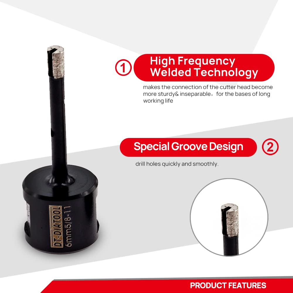 DT-DIATOOL Diamond Drill Core Bits Set 1/4" and 3/8" - Welded Hole Saw with 5/8-11 Thread for Concrete Granite Marble Hard Stone