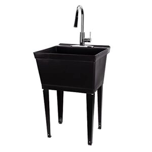 laundry sink utility tub with high arc metal pull down faucet by js jackson supplies parent (chrome faucet, black tub)