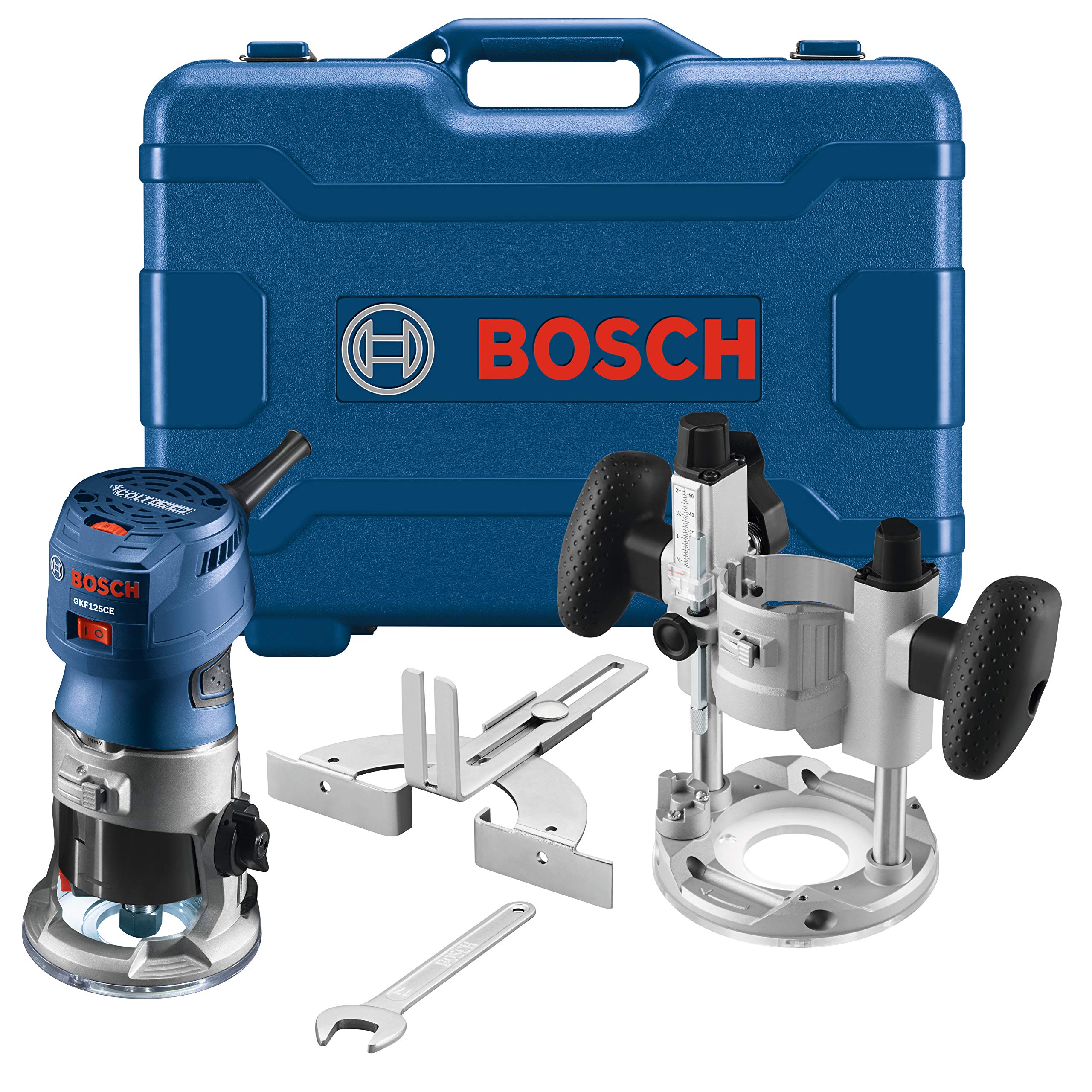 Bosch GKF125CEPK Colt 1.25 HP (Max) Variable-Speed Palm Router Combination Kit , Blue, 5.8 x 11 x 10.5 inches