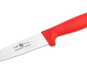 5 Inch Serrated Edge, High Carbon German Stainless Steel razor Sharp Blade, Super Grip, Red Handle, Kitchen Utility knife.