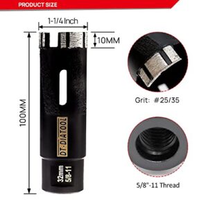 DT-DIATOOL Diamond Core Drill Bit 1-1/4" - Welded Hole Saw 32mm with 5/8-11 Arbor for Granite Marble Hard Stone