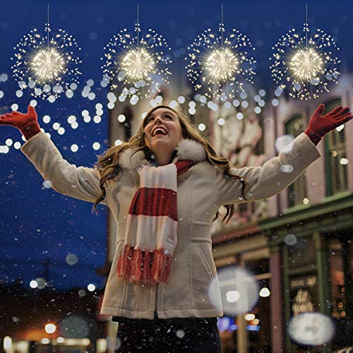 FOOING Firework Lights Led Copper Wire Starburst String Lights 8 Modes Battery Operated Fairy Lights with Remote,Wedding Christmas Decorative Hanging Lights for Party Patio Garden Decoration