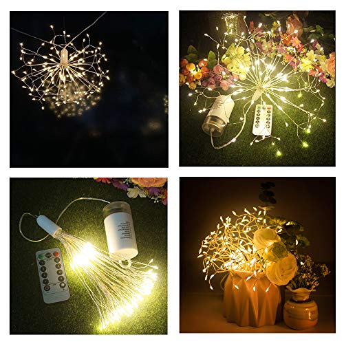 FOOING Firework Lights Led Copper Wire Starburst String Lights 8 Modes Battery Operated Fairy Lights with Remote,Wedding Christmas Decorative Hanging Lights for Party Patio Garden Decoration