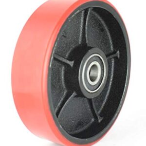 Pallet Jack/Truck Steering Wheels Set with Axle and Protective Caps (4 pcs) 7" x 2" with Bearings ID 20mm Poly Tread Red