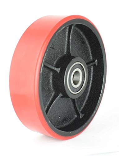 Pallet Jack/Truck Steering Wheels Set with Axle and Protective Caps (4 pcs) 7" x 2" with Bearings ID 20mm Poly Tread Red